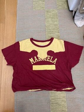 Maison Margiela Burgundy & Cream Logo Short Sleeve Tee